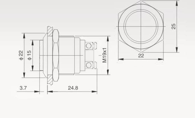 PRZYCISK WANDALOODPORNY PBW-19BS MONO 2A 250V