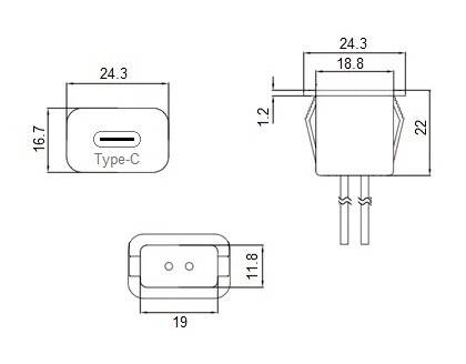 GNIAZDO USB-C DO OBUDOWY NA ZATRZASK Z PRZEW.10cm