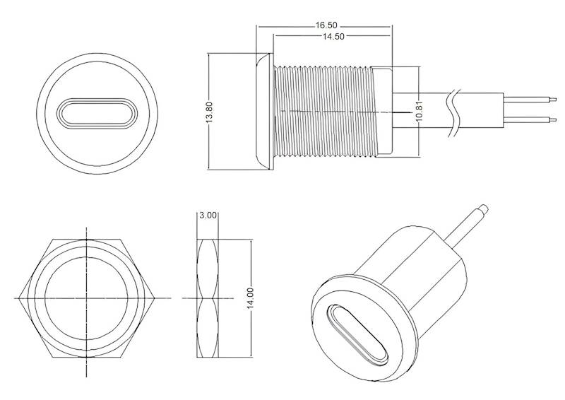 GNIAZDO USB-C 2 PRZEWODY DO OBUDOWY 