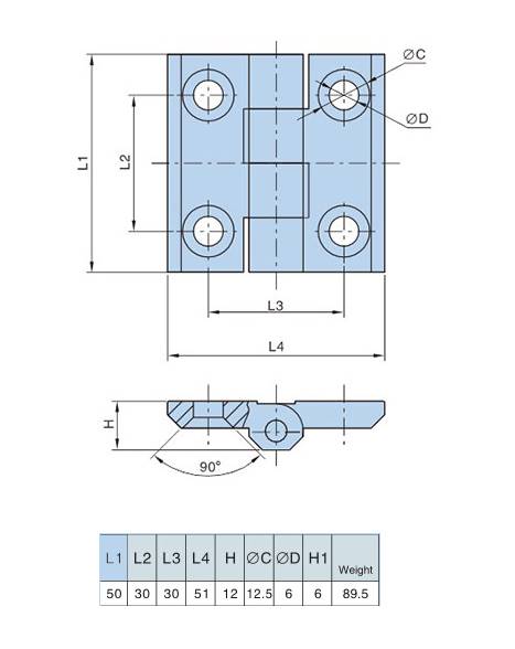 Zawias 50x50 srebrny A091