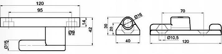 Zawias do burty aluminiowej L120 zestaw A0145