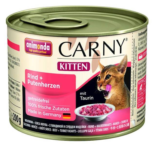 AN CARNY KITTEN 200G WOŁ.SERCA INDYKA