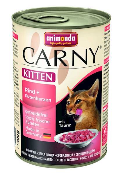 AN CARNY KITTEN 400G WOŁ, SERCA INDYCZE