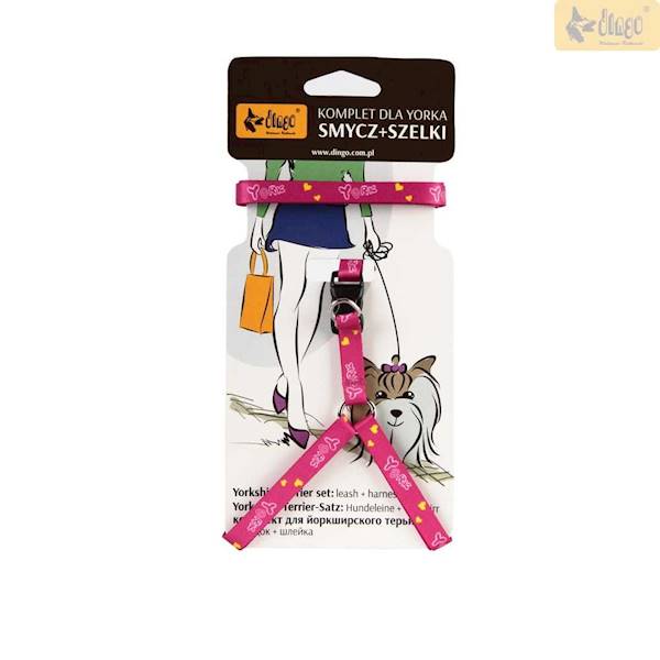 DG KPL. Z TAŚMY SMYCZ+ SZELKI DLA YORKA "S" RÓŻ