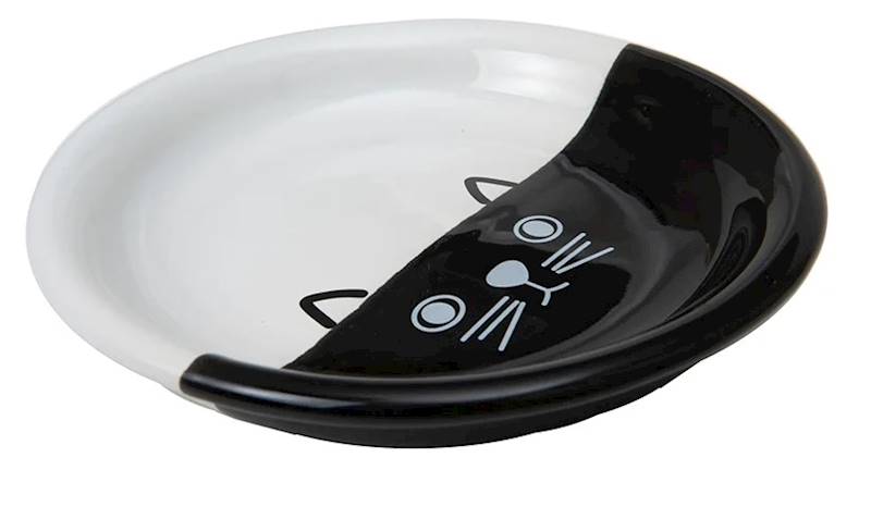 NB TALERZYK CERAM. KOT FACE 14x4,8CM CZARNO/BIAŁA