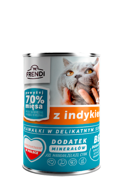 FRENDI 400G KOT KAWAŁKI W SOSIE Z INDYKIEM  KONSER