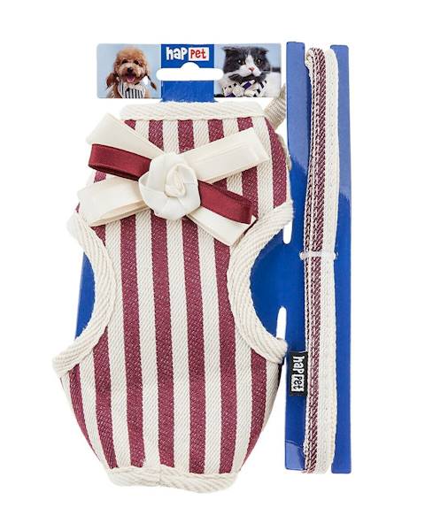 HP Smycz+miękkie szelki, czerwone paski JS01