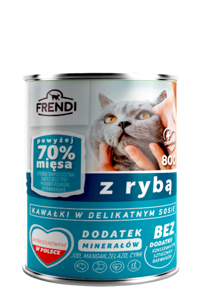FRENDI 800G KOT KAWAŁKI W SOSIE Z RYBĄ KONSER