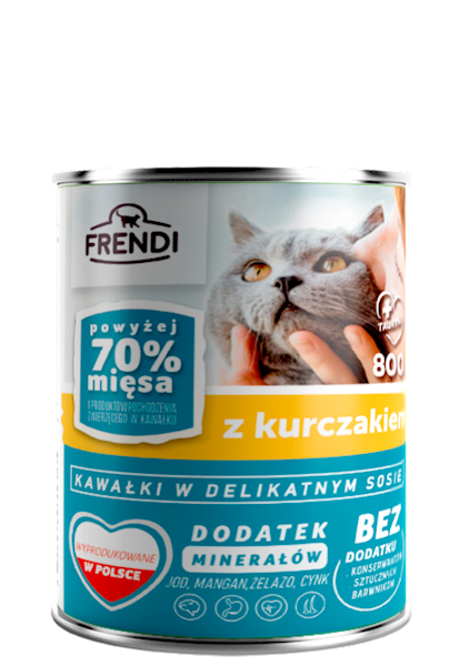 FRENDI 800G KOT KAWAŁKI W SOSIE Z KURĄ KONSERWA 