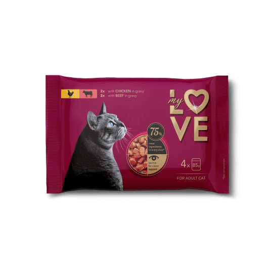 MY LOVE 4x85G KOT SASZETKA KURA, WOŁOWINA
