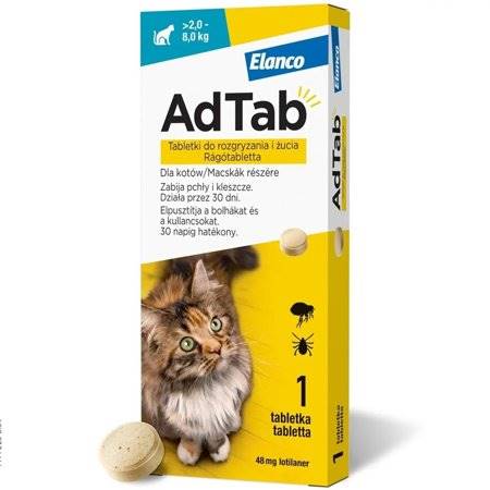 MED ADTAB 48MG 2-8KG TBL NA KLESZCZE KOT