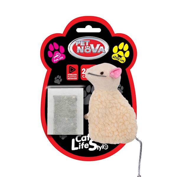 EU Pluszowa myszka dla kota z 2 x kocimiętka biała