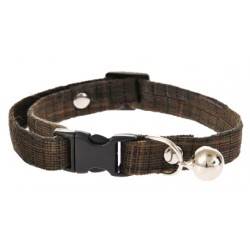 BK Obróżka dla kota brązowa w kratkę z dzwon. 32CM