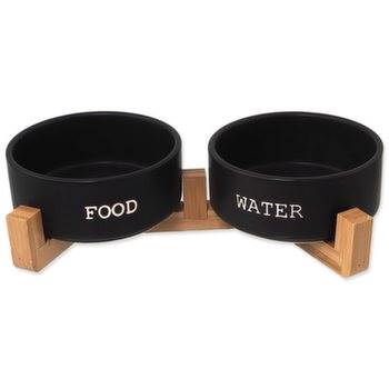 PL MISKI 2x400ML 13,x5,5CM Z PODSTAWKĄ CZARNE