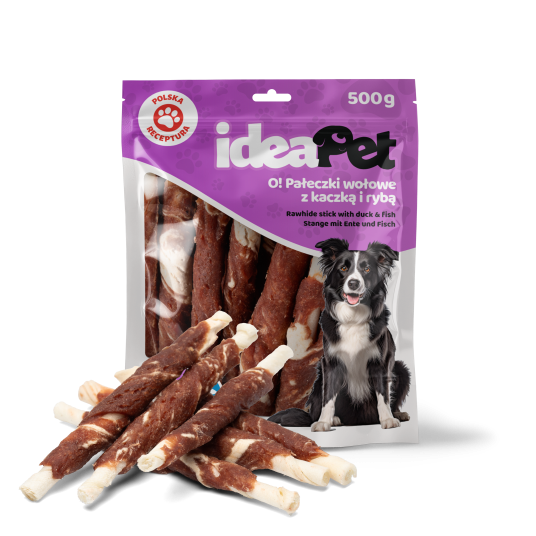 IDEAPET PAŁECZKI WOŁOWEZ KACZKĄ I RYBĄ 500G