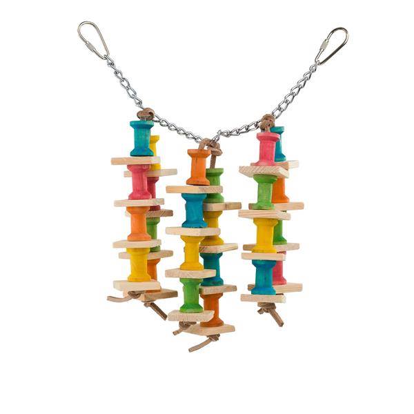 PP Zabawka dla ptaków wisząca drewno i skóra, 35CM