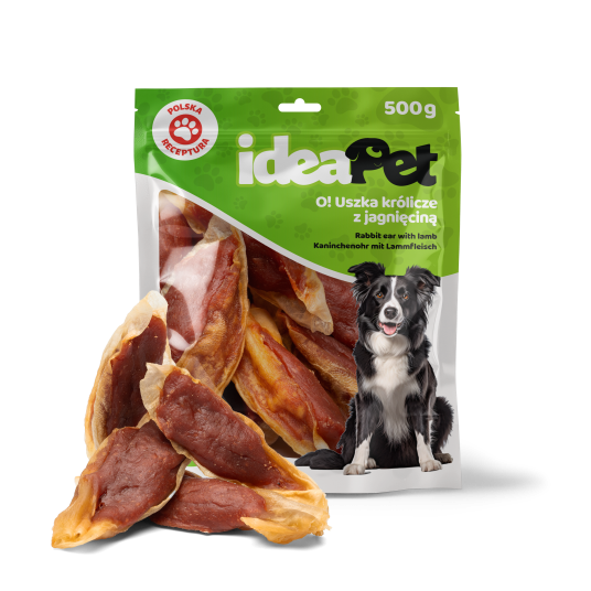 IDEAPET USZY KRÓLICZE Z JAGNIECINĄ 500G