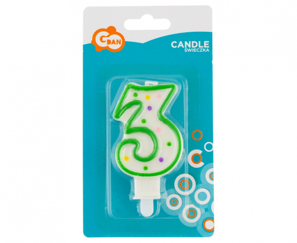 PF-SCK3 ŚWIECZKA CYFERKA Z KROPECZKAMI "3" 7,5cm