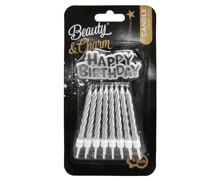 SF-HBSR ŚWIECZKI HAPPY BIRTHDAY SREBRNE 16SZT