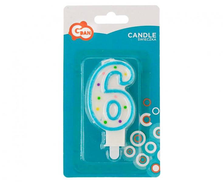 PF-SCK6 ŚWIECZKA CYFERKA Z KROPECZKAMI "6" 7,5cm