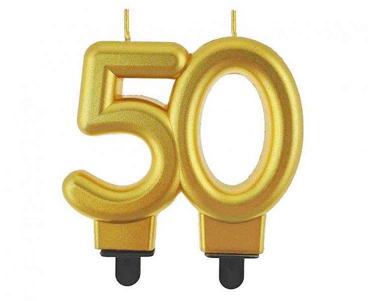 PF-SCZ50 Świeczka cyferka 50, metalik złota, 8cm