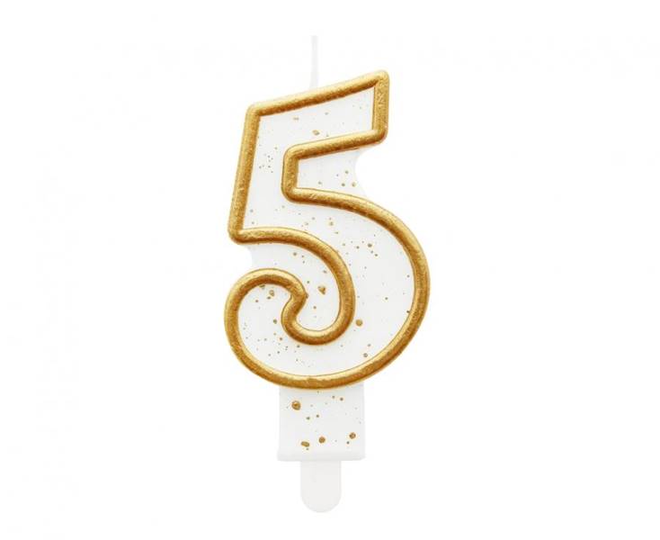 PF-SCZK5 ŚWIECZKA CYFERKA 5 ZŁOTY KONTUR 9cm