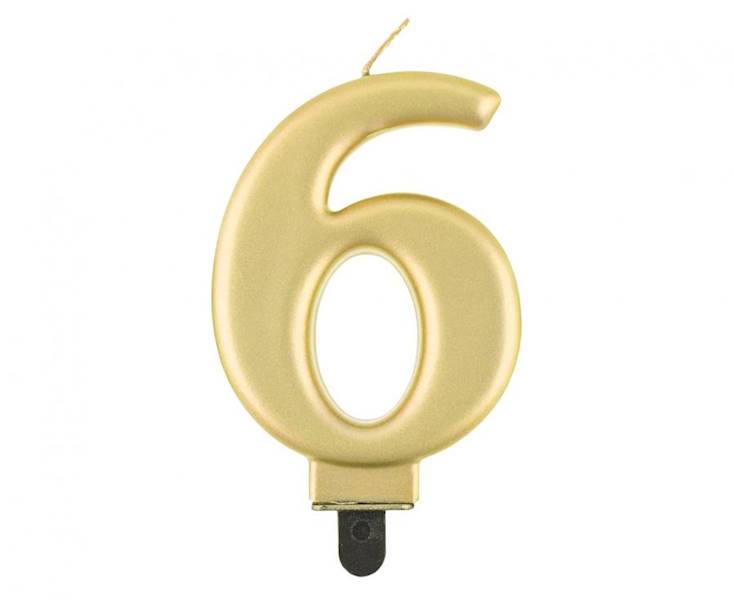 PF-SCZ6 ŚWIECZKA B&C CYFRA 6 METALIK ZŁOTA 8 CM