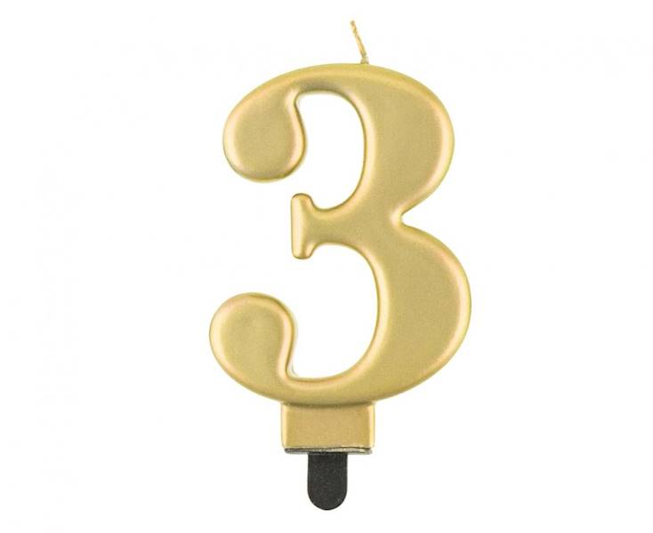PF-SCZ3 ŚWIECZKA B&C CYFRA 3 METALIK ZŁOTA 8 CM