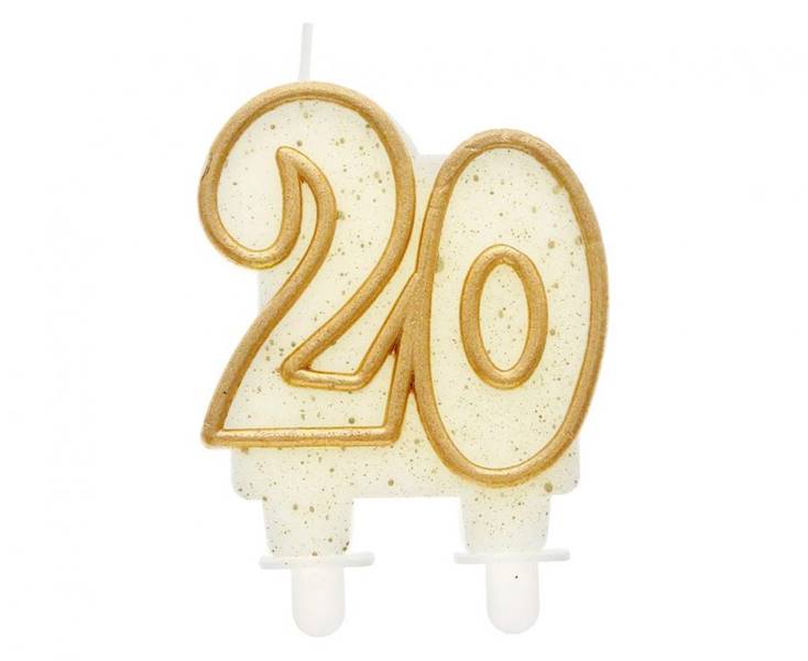 PF-SCZK20 ŚWIECZKA CYFERKA "20" ZŁOTY KONTUR 9cm