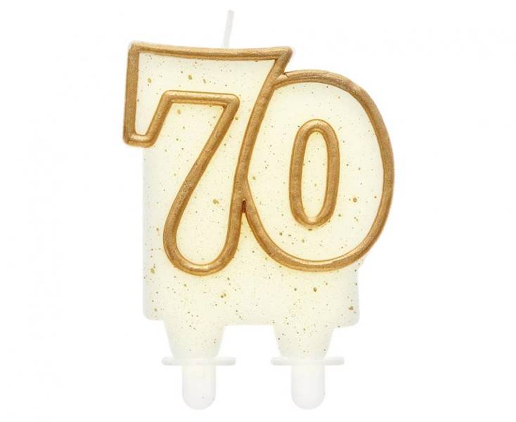 PF-SCZK70 ŚWIECZKA CYFERKA "70" ZŁOTY KONTUR 9cm