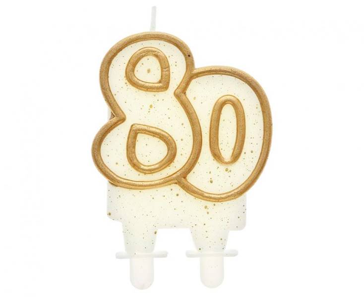 PF-SCZK80 Świeczka cyferka "80", złoty kontur 9 cm
