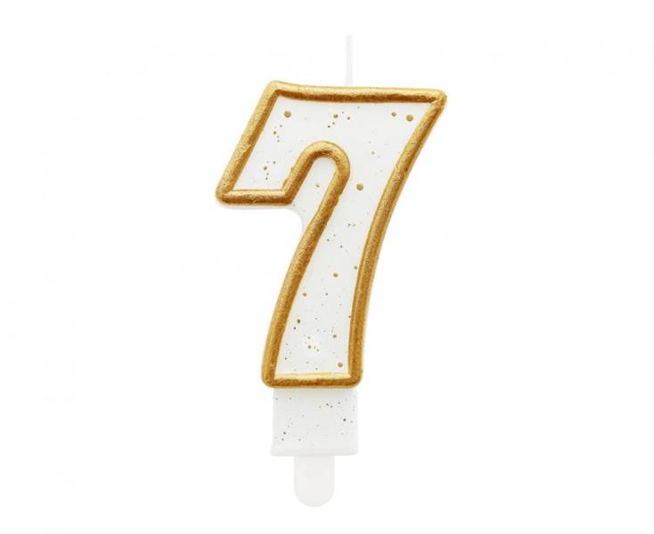 PF-SCZK7 ŚWIECZKA CYFERKA 7 ZŁOTY KONTUR 9cm