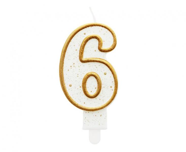 PF-SCZK6 ŚWIECZKA CYFERKA 6 ZŁOTY KONTUR 9cm