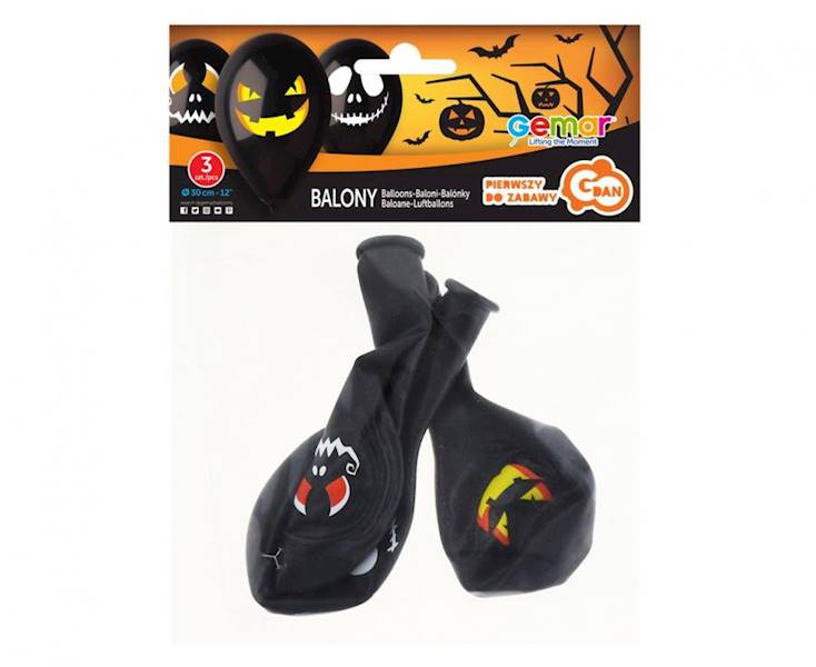 GB/PG39 Balony Premi "Halloween twarze", 12" 3szt