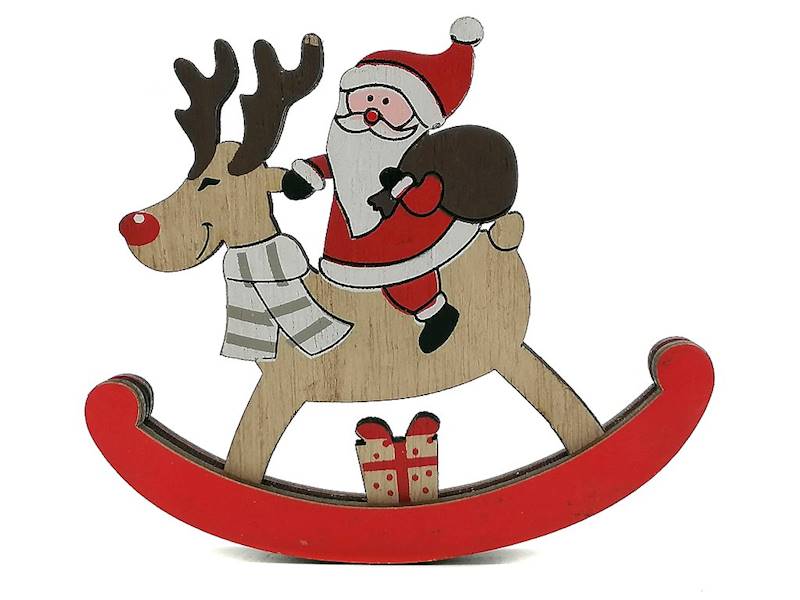 DEKORACJA DREWNIANA MAŁA MIKOŁAJ NA RENIFERZE 10X9