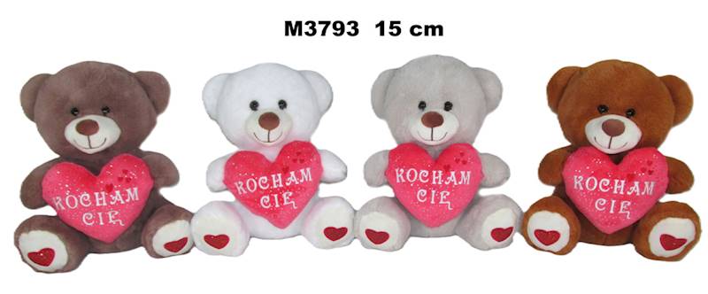 M3793 MIŚ SERCE "KOCHAM CIĘ" 15cm 4KOL.