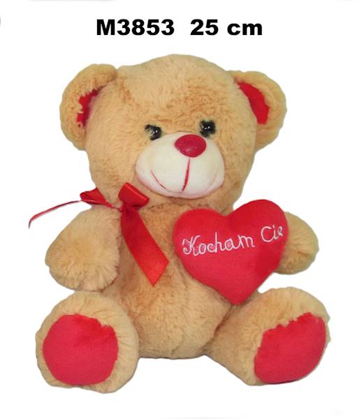 M3853 MIŚ Z KOKARDKĄ I SERCEM 25cm 