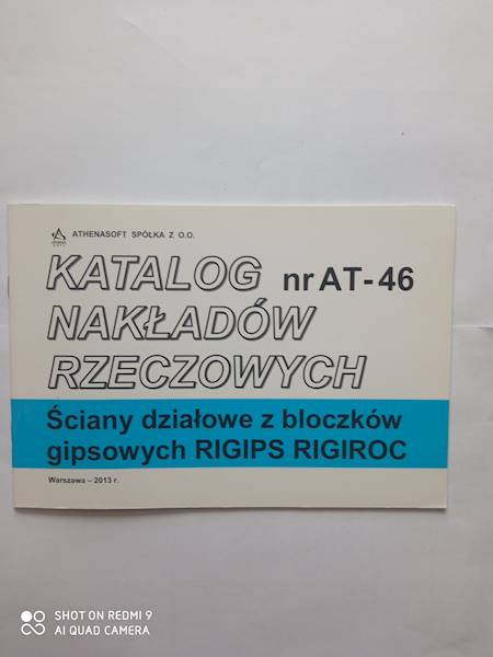 KNR AT-46 Ściany działowe z bloczków gipsowych RIGIPS RIGIROC