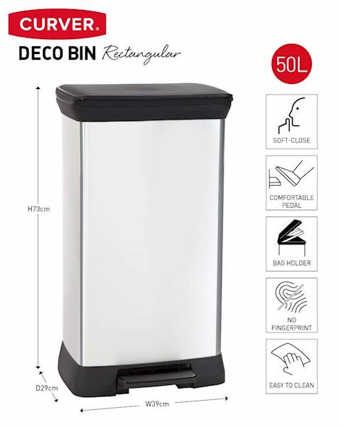 KOSZ 50L metalizowany z pedałem Curver DECO BIN