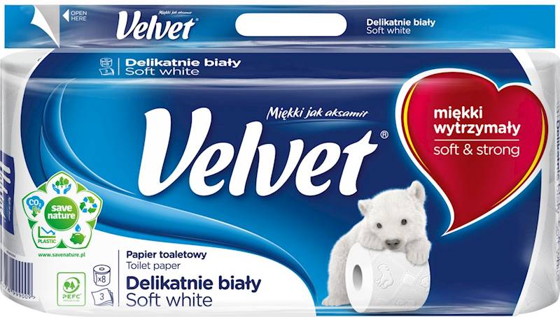 VELVET Delikatnie Biały papier toalet. 8szt 3w /7/