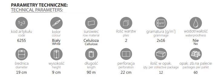 PAPIER JUMBO BIAŁY 12szt celuloza 6255 2w T100