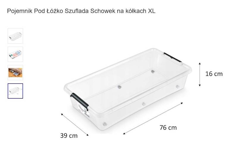 Pojemnik pod łożko kółka 76x39x16 transparent 1812