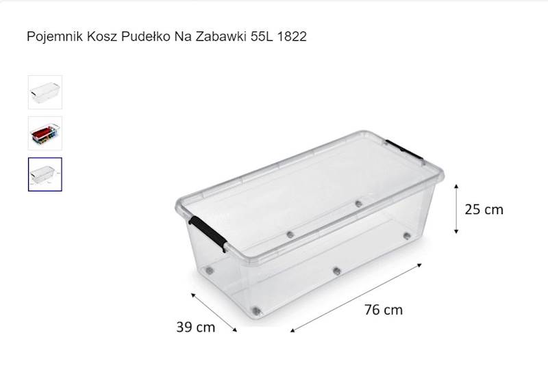 POJEMNIK z pokrywą 55L 1822 wymiar 76x39x25