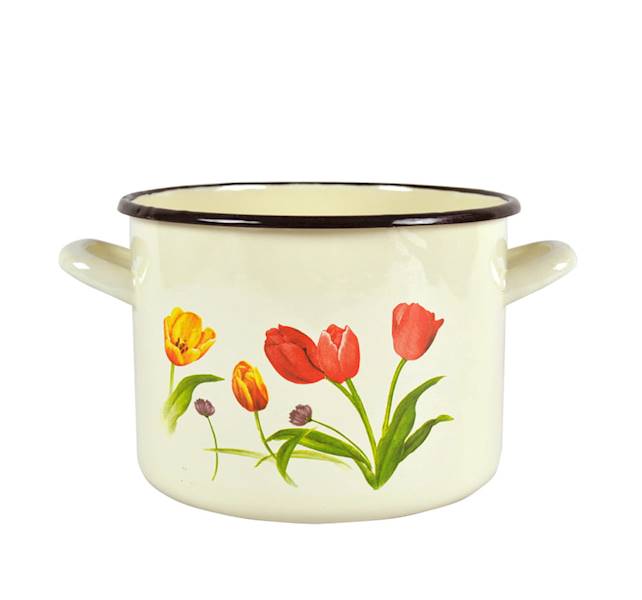 GARNEK 24cm emal. wys.17cm 7,5L TULIPANY krem.