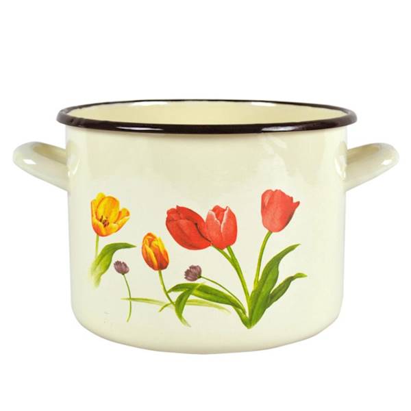 GARNEK 16cm emal. wys.12cm 2,2L TULIPANY krem.