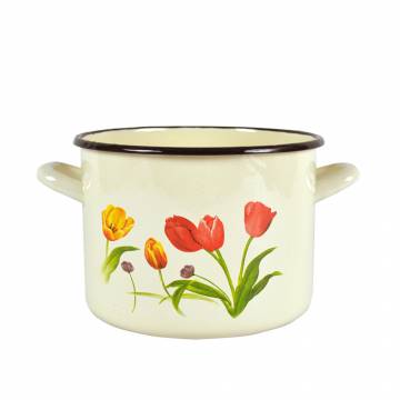 GARNEK 18cm emal. wys.14cm 3,3L TULIPANY krem.