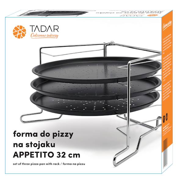 Komplet 3 blach do pizzy ze stojakiem 32cm