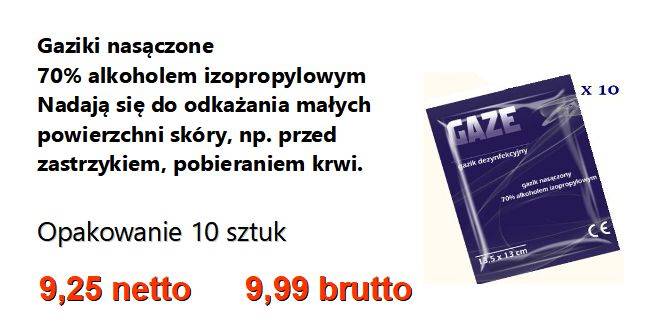 !!! GAZIK DEZYNFEKCYJNY 10 sztuk !!! 70% alkohol