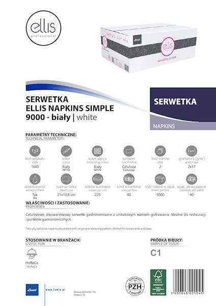 SERWETKI ELLIS SIMPLE 1045 karton 9000szt 10,5x21