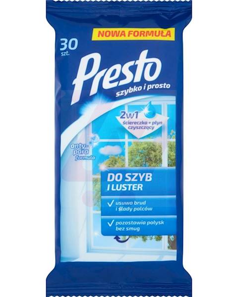 PRESTO CLEAN ściereczki DO SZYB i LUSTER 30szt